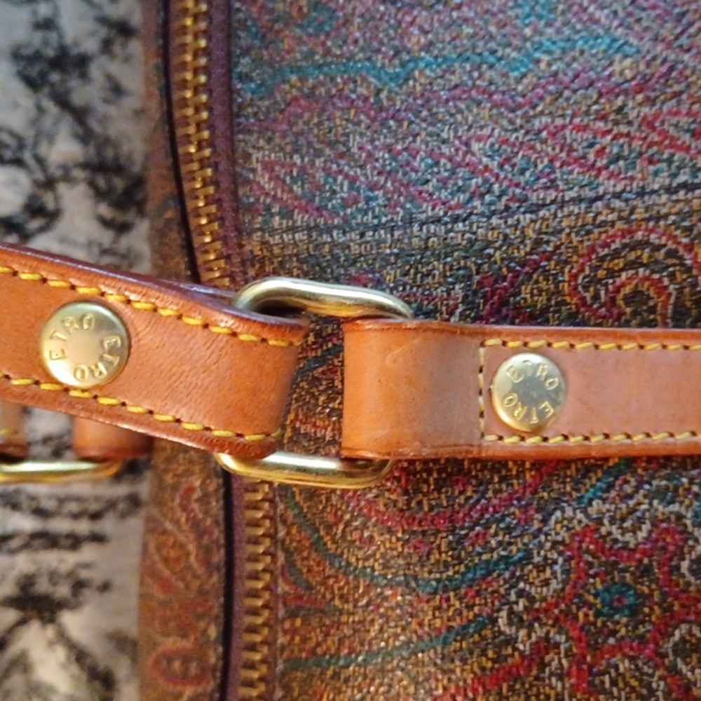 👜ETRO BROWN PAISLEY PRINT COATED CANVAS BOSTON BAG - Picture 7 of 16